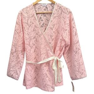 Vintage Vanity Fair Ballet Pink Lace Wrap Top Coquette Balletcore Regencycore